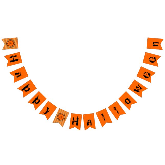 Orange Gold Black Stripes Happy Halloween Beängsti Wimpelkette (Alle)
