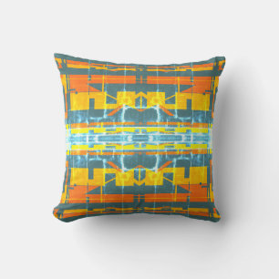 Orange Gold Blau Weiß Gemustertes Südwest-Design Kissen