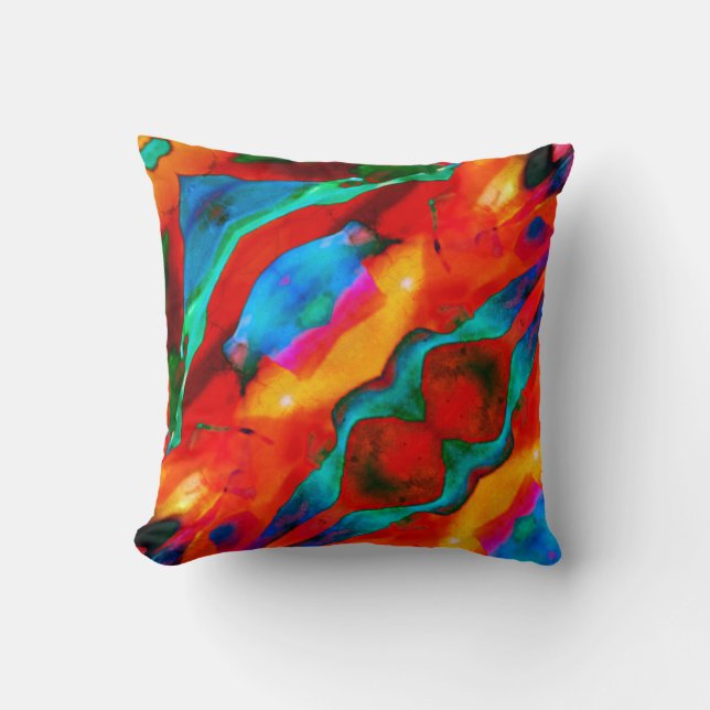 Orange Gold Blue Mint Black Diagonal Abstrakt Kissen (Vorderseite)
