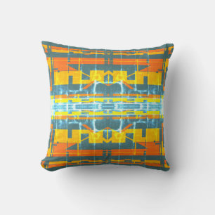 Orange Gold Blue White Gemustert Südwest Look Kissen