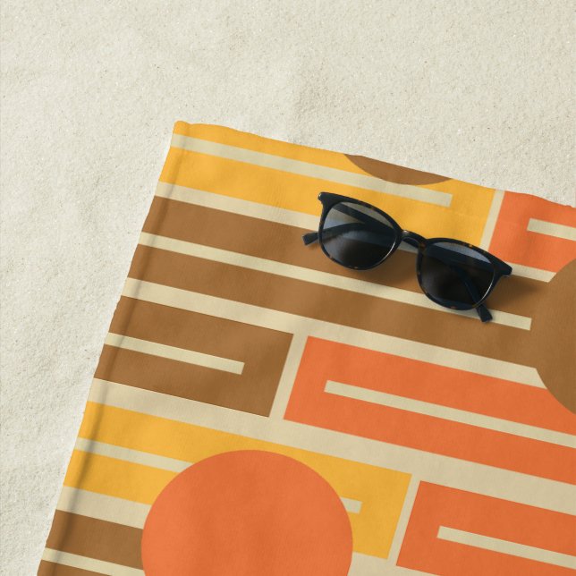 Orange, Gold, braune Rechtecke und Kreise Strandtuch (Beispiel)