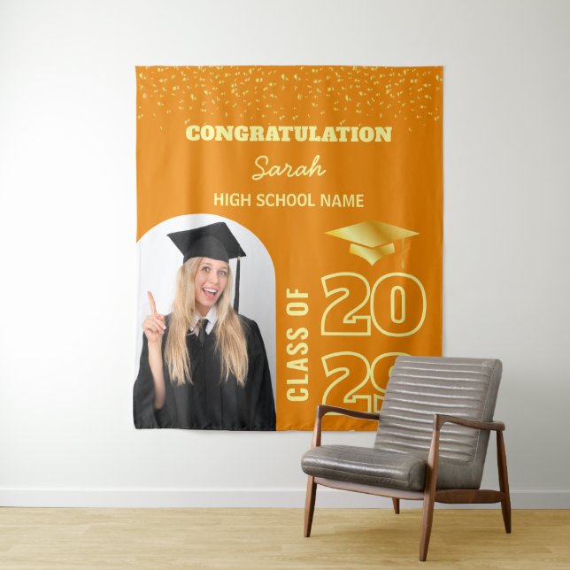 Orange & Gold Custom Abschluss Background & Foto Wandteppich (Beispiel)