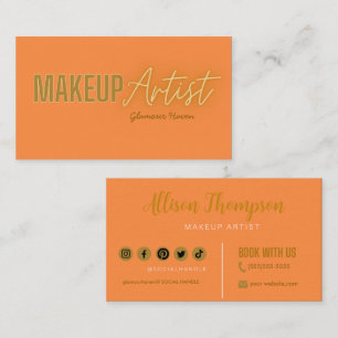 Orange Gold Elegante Makeup Artist Business Cards Visitenkarte