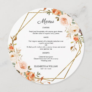Orange Gold Floral Round Menu für Plate im Herbst Menükarte