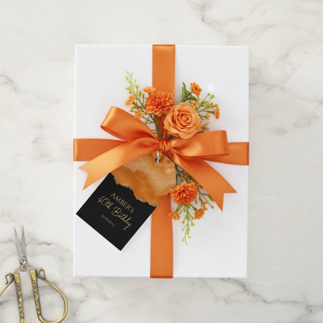 Orange Gold Glitter  Watercolor Marble Geschenkanhänger (Von Creator hochgeladen)