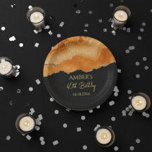 Orange Gold Glitter  Watercolor Marble