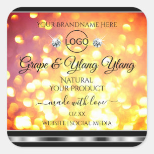 Orange Gold Glitzer Product Labels Diamonds Logo Quadratischer Aufkleber