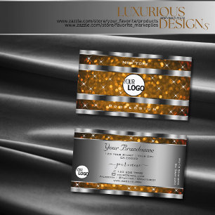Orange Gold Glitzer Sparkle Stars Logo Silber Visitenkarte