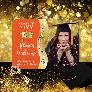 Orange Gold Graduate Wave Grad Cap Foto Magnet