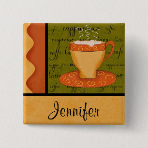Orange Gold Green Coffee Cup Art Individuelle Name Button