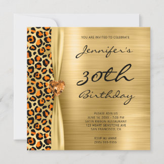 Orange Gold Leopard Foil Gem Ribbon 30. Geburtstag Einladung