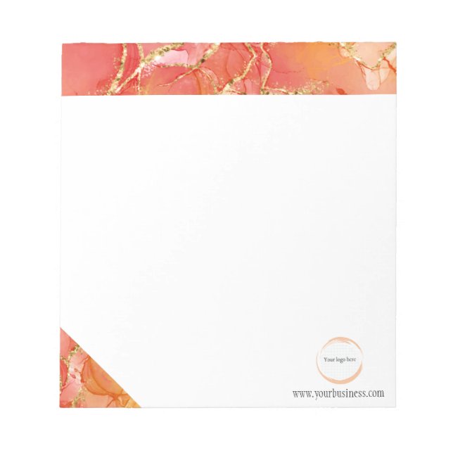 Orange Gold Marble Business-Branding Notepad Notizblock (Vorderseite)