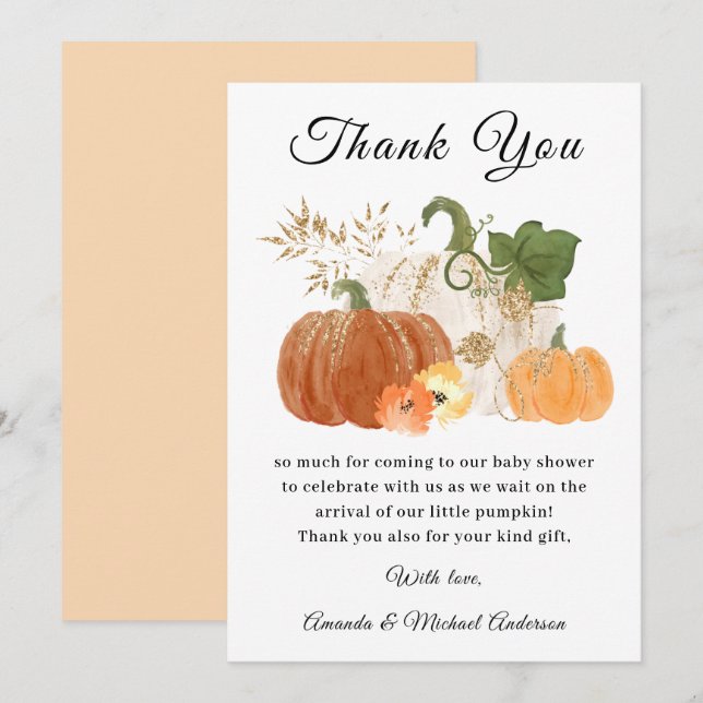 Orange Gold Pumpkins Fall Halloween Baby Dusche Dankeskarte (Vorne/Hinten)