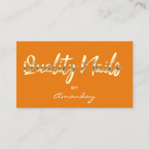 Orange Gold Quality Nails Script QR Logo Visitenkarte