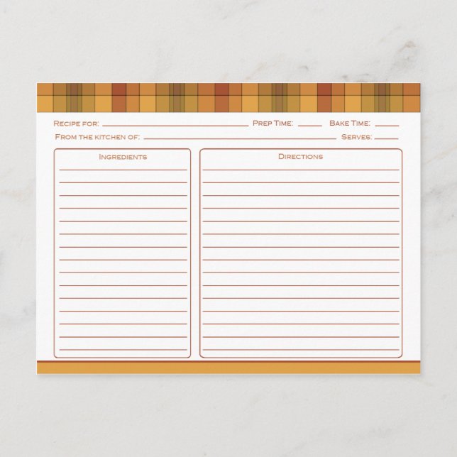 Orange Gold Rust Pays Checks Recettes Cartes (Dos)
