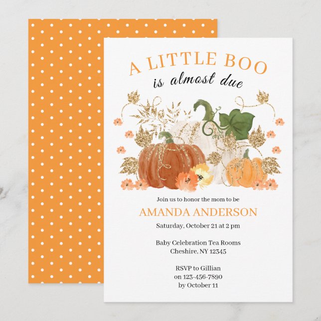 Orange Gold Wasserfarbe Pumpkins Baby Dusche Einladung (Vorne/Hinten)
