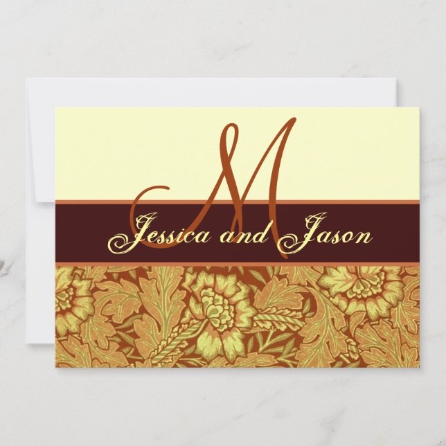 Orange Gold Yellow Mariage damassé Invitation (Devant)
