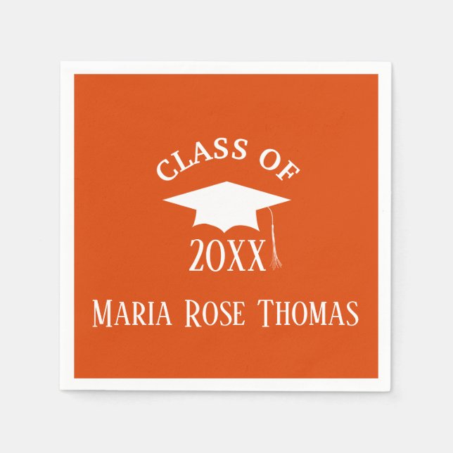 Orange Grad Cap & Blätter Paper Napkins Serviette (Vorderseite)