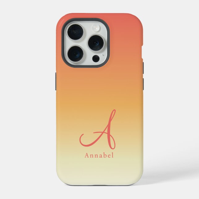 Orange Gradient Custom Monogram Name iPhone 15 Pro Hülle (Rückseite)