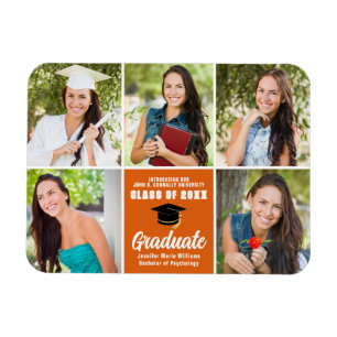 Orange Graduate Foto Collage Chic Abschluss Magnet