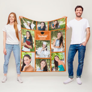 Orange Graduate Foto Collage Custom Abschluss Fleecedecke