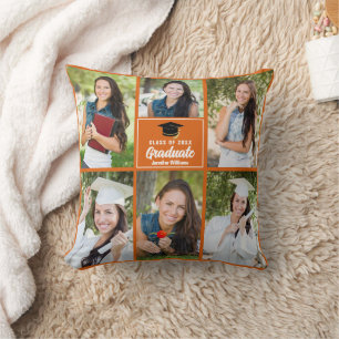 Orange Graduate Foto Collage Custom Abschluss Kissen