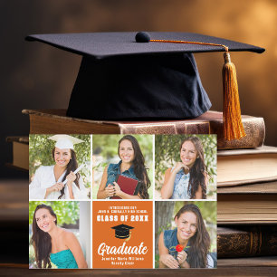 Orange Graduate Foto Collage Moderner Abschluss Ankündigung