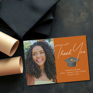 Orange Graduate Foto Custom Abschluss Dankeskarte