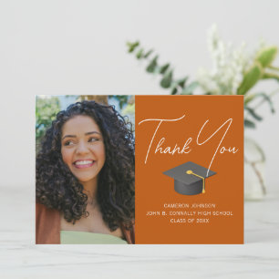 Orange Graduate Foto Custom Abschluss Dankeskarte