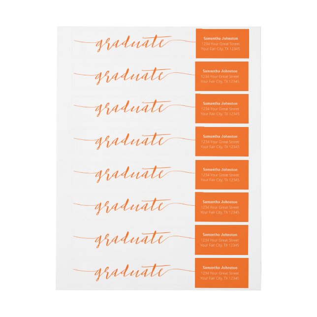 Orange Graduate Script Modern Wrap Um Label (Bogen)