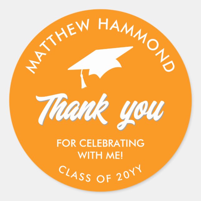 Orange Graduating Class Thank You Grad Cap Runder Aufkleber (Vorderseite)