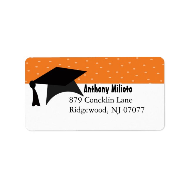 Orange Graduation Cap Label Adressaufkleber (Vorne)