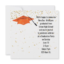 Orange Graduation Cap mit Gold Confetti
