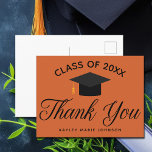 Orange Graduation Custom Class Monogram Thank You Postkarte<br><div class="desc">A chic custom senior graduation thank you postcard in orange for a high school,  college,  or university from the class of 2023. Customize with your name under the lovely calligraphy for a great personalized graduate card.</div>