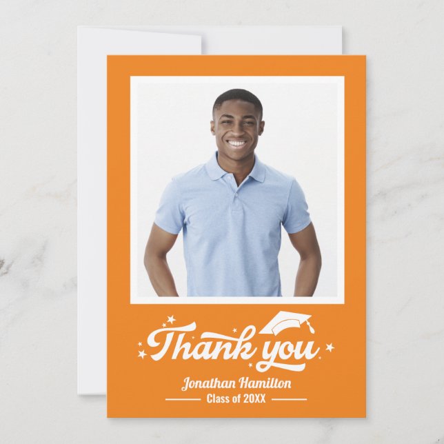 Orange Graduation Photo Carte de remerciements (Devant)