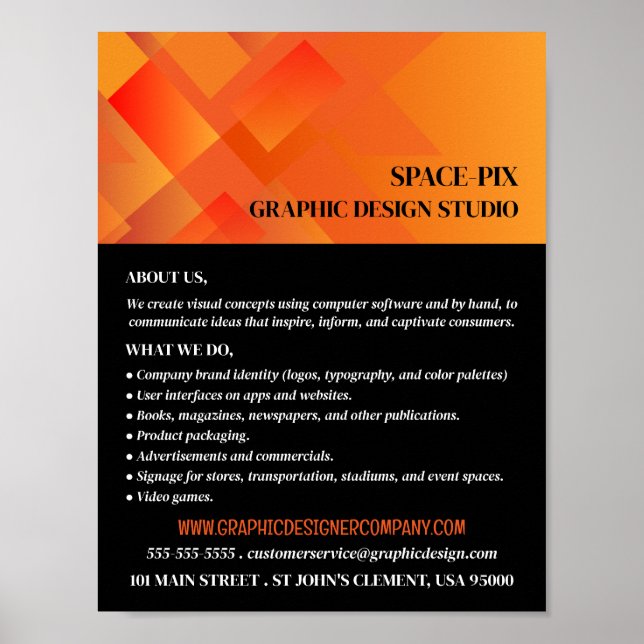 Orange Grafik, Grafik-Designer-Werbung Poster (Vorne)