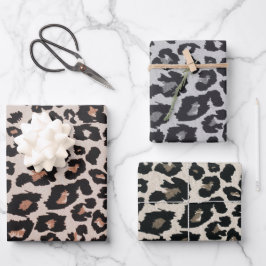 Orange Grau Brown Black Leopard Animal Print Geschenkpapier Set