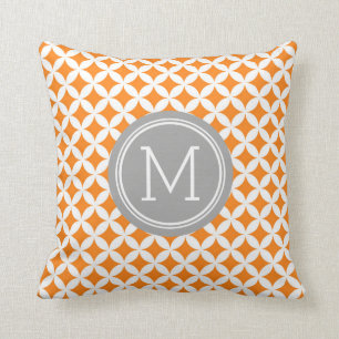 Orange Grau kreist Monogramm-dekoratives Kissen