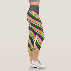 Orange, Grau, Lila, dunkelgrüne und weiße Linien Capri Leggings