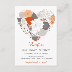 Orange Graue Herz Blumen Hochzeitsempfang Karte