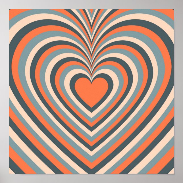 Orange Graue Hypnotische Herz Liebesmuster Poster (Vorne)