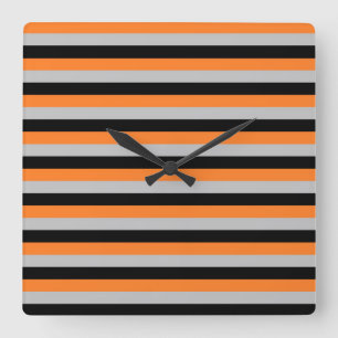 Orange, graue und schwarze Streifen Quadratische Wanduhr