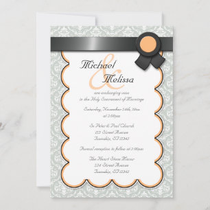 Orange & Gray Damask Hochzeitsaufenthalte Einladung