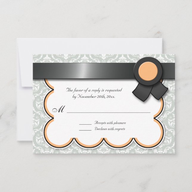 Orange & Gray Damask Wedding Reply / RSVP Cards Karte (Vorderseite)