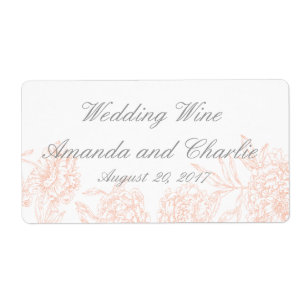 Orange Gray Floral Vintage Wedding Wine Label