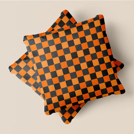 Orange & Gray Fun Retro Chic Checkered Squares Kissen