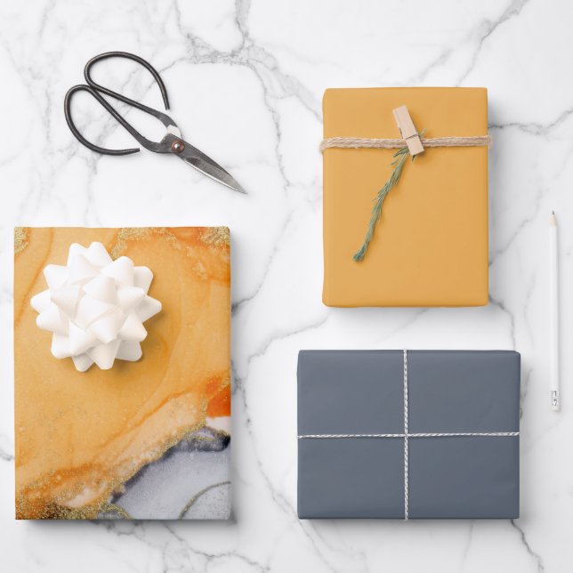 Orange Gray Gold Geschenkpapier Set (Vorderseite)