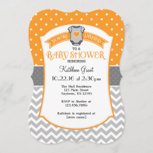 Orange Gray Polka Dot Zickzack Baby Dusche Einladu Einladung