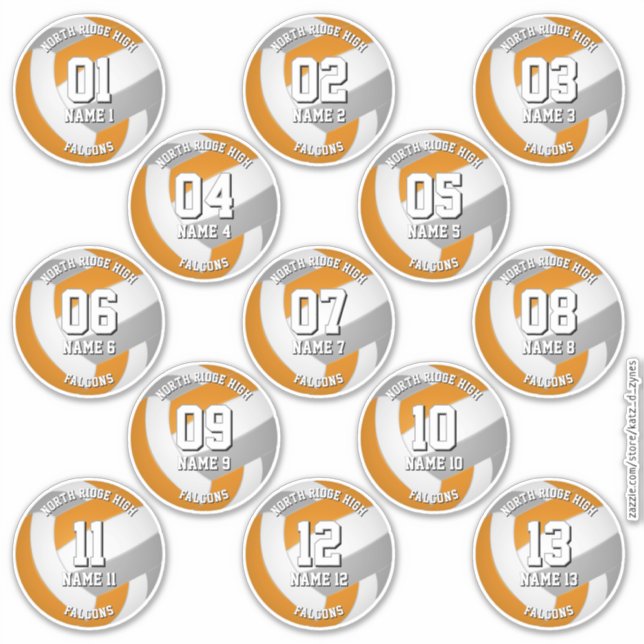 orange gray volleyball team stickers 13 athletes aufkleber (Vorderseite)