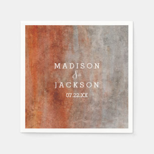 Orange Gray Watercolor Monogram Wedding Serviette